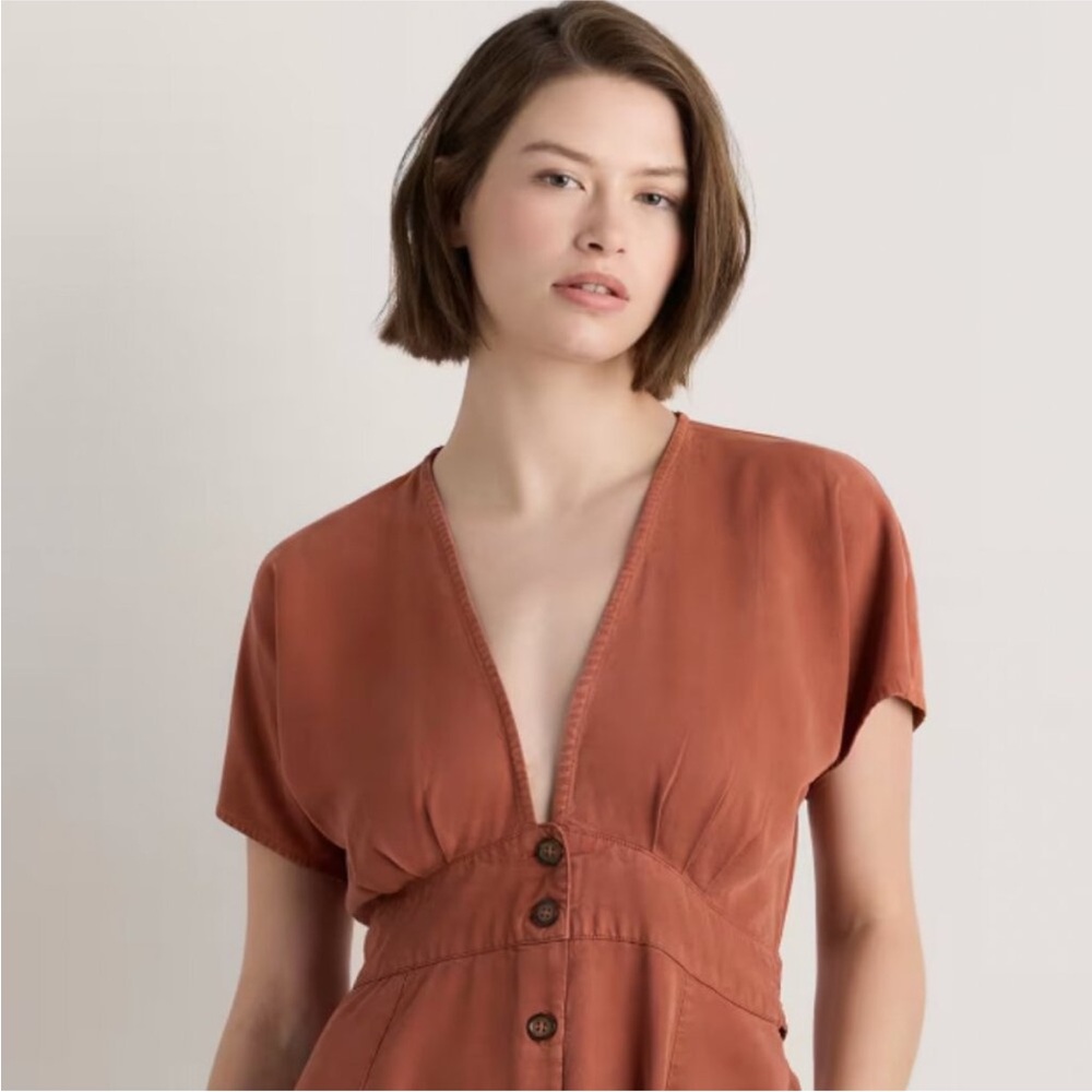 NWT Quince Vintage tencel button front dress terracotta XL - Picture 4 of 16